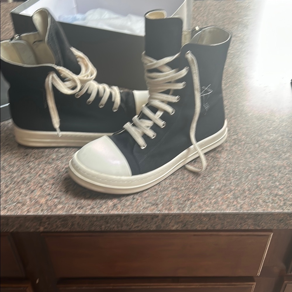Rick Owens Black and White High-Top Sneakers